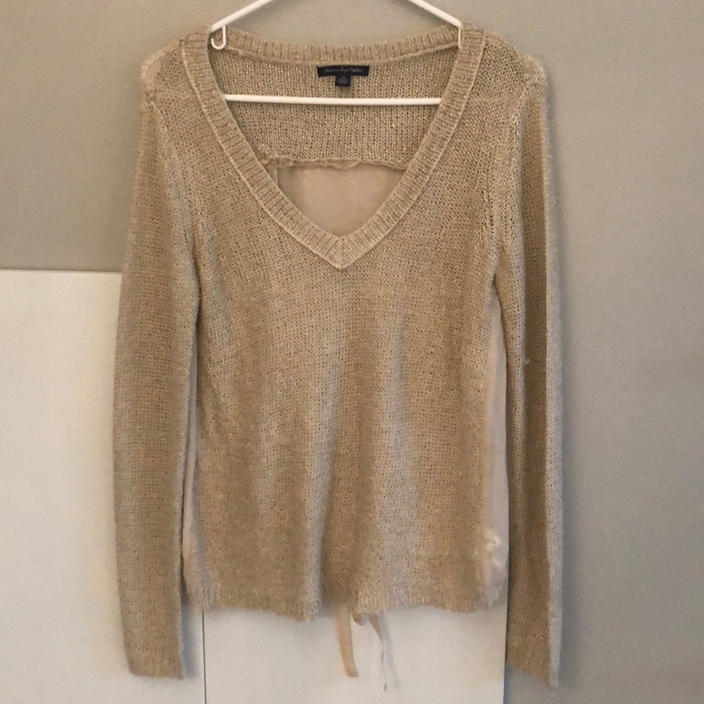 Gold sweater sheer/open back small